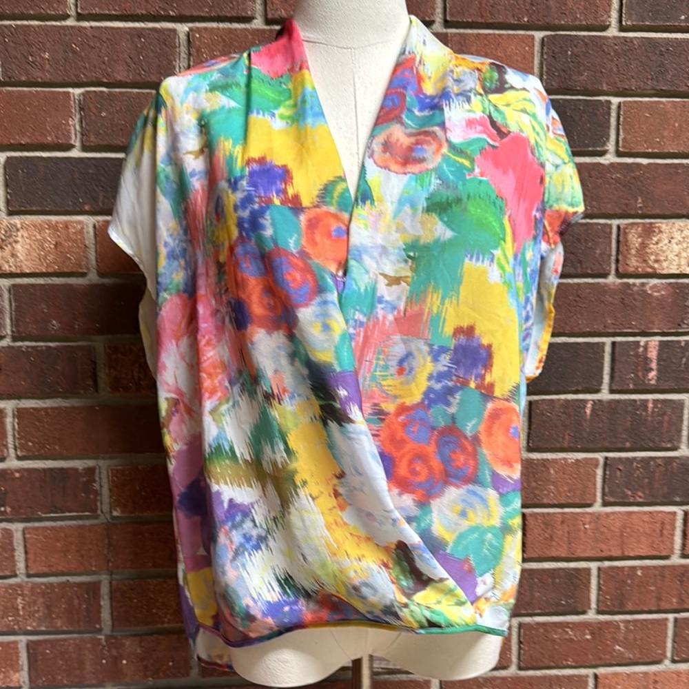 Mason Multicolor Sleeveless Drape Front Blouse Size 4